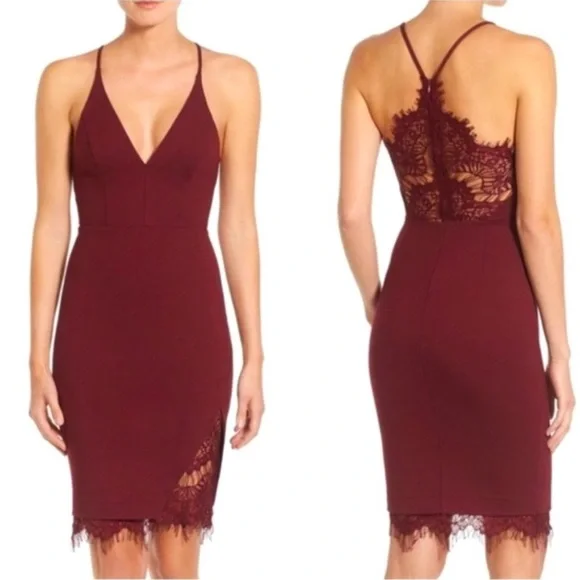 Astr | Dresses | Astr The Label Burgundy Lace Bodycon Midi Dress | Poshmark